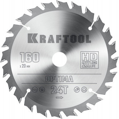 Пильный диск по дереву KRAFTOOL Optima 160х20мм;24Т 36951-160-20