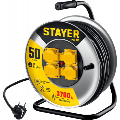 Удлинитель на катушке STAYER PRO-315 (50м, 3700Вт, IP44, КГ 3x1.5мм2) 55077-50_z01