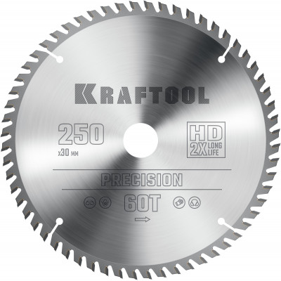 Пильный диск по дереву KRAFTOOL PRECISSION 250х30мм;60Т 36952-250-30