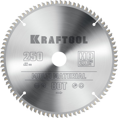 Пильный диск по алюминию KRAFTOOL Multi Material 250х32мм;80Т 36953-250-32