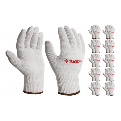 Перчатки ЗУБР L-XL, без покрытия, 10пар 11445-XL10