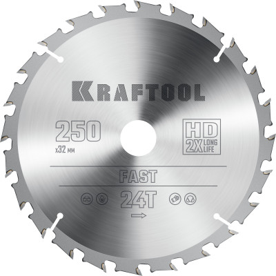 Пильный диск по дереву KRAFTOOL Fast 250x32 мм;24Т 36950-250-32