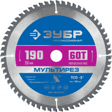 Пильный диск по алюминию ЗУБР Мультирез 190x20мм;60Т 36907-190-20-60_z01