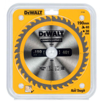 Пильный диск по дереву DeWalt 190х30мм;40T DT1945