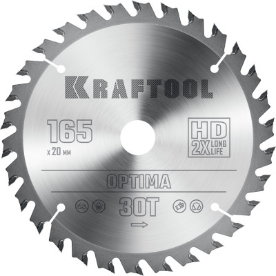 Пильный диск по дереву KRAFTOOL Optima 165х20мм;30Т 36951-165-20