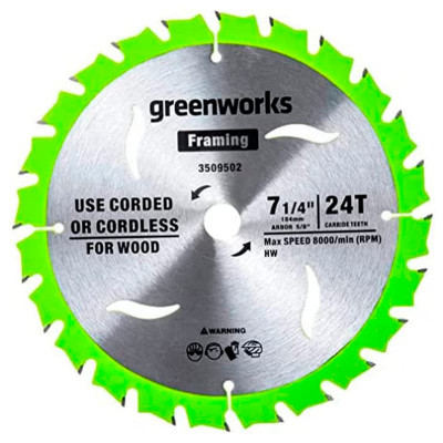 Пильный диск по дереву Greenworks 184x20мм;24T 2943407