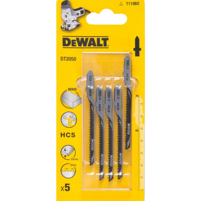 Пилка для лобзика по дереву DeWalt T119BO (шаг 2мм, 76мм, 5шт) DT2050