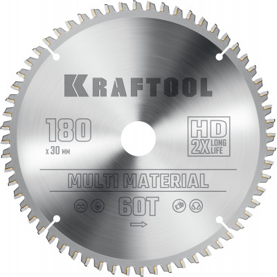 Пильный диск по алюминию KRAFTOOL Multi Material 180х30мм;60Т 36953-180-30