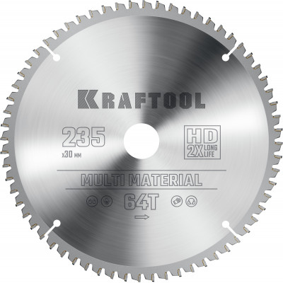 Пильный диск по алюминию KRAFTOOL Multi Material 235х30мм;64Т 36953-235-30