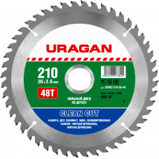 Пильный диск по дереву URAGAN Clean cut 210х30мм;48Т 36802-210-30-48