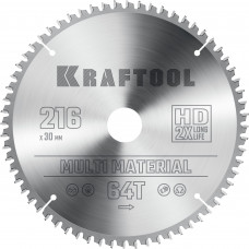 Пильный диск по алюминию KRAFTOOL Multi Material 216х30мм;64Т 36953-216-30