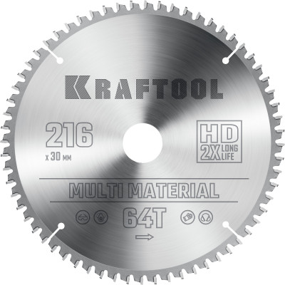 Пильный диск по алюминию KRAFTOOL Multi Material 216х30мм;64Т 36953-216-30