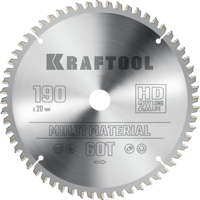 Пильный диск по алюминию KRAFTOOL Multi Material 190х20мм;60Т 36953-190-20