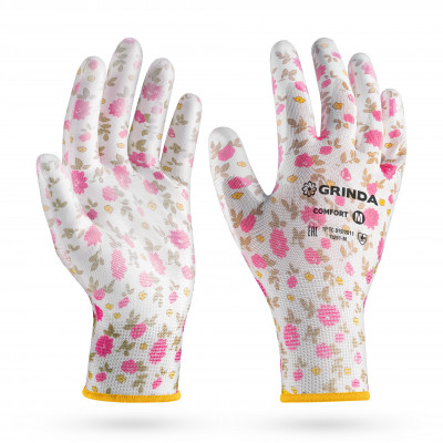 Садовые перчатки GRINDA COMFORT M/8 с прозрачным полиуретановым покрытием, розовые 11291-M_z01
