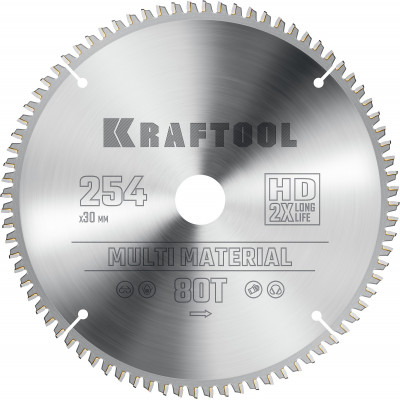 Пильный диск по алюминию KRAFTOOL Multi Material 254х30мм;80Т 36953-254-30