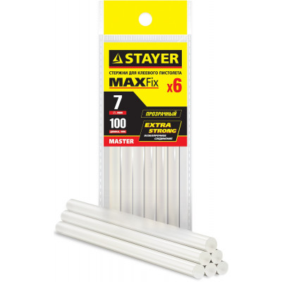 Клеевые стержни STAYER Cristal прозрачные, 7x100мм, 6шт 2-06817-T-S06
