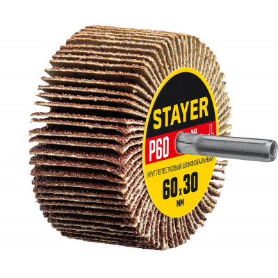 Шлифовальный лепестковый круг STAYER 60x30мм, P60 36608-060