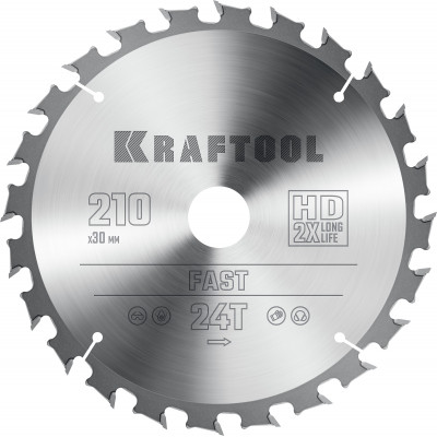 Пильный диск по дереву KRAFTOOL Fast 210х30мм;24Т 36950-210-30