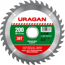 Пильный диск по дереву URAGAN Optimal cut 200х30мм;36Т 36801-200-30-36