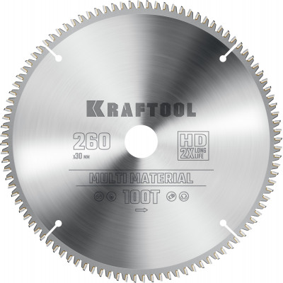 Пильный диск по алюминию KRAFTOOL Multi Material 260х30мм;100Т 36953-260-30