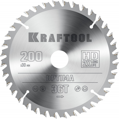 Пильный диск по дереву KRAFTOOL Optima 200х30мм;36Т 36951-200-30