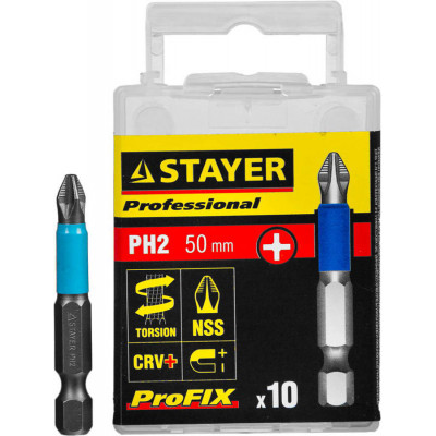 Биты STAYER PH2, 50мм, 10шт 26203-2-50-10_z01