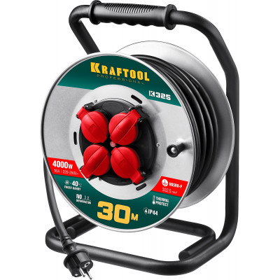 Удлинитель на катушке KRAFTOOL K-325 (30м, 4000Вт, IP44, КГ 3x2.5мм2) 55086-30