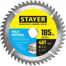 Пильный диск по алюминию STAYER MULTI MATERIAL 185x30/20мм;48T 3685-185-30-48