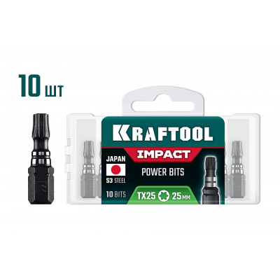 Ударные биты KRAFTOOL Impact TX25, 25мм, 10шт 26195-25-25-S10