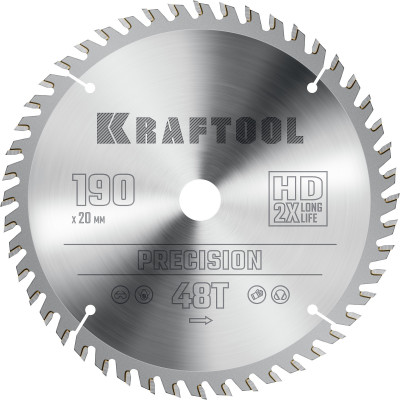Пильный диск по дереву KRAFTOOL PRECISION 190х20мм;48Т 36952-190-20