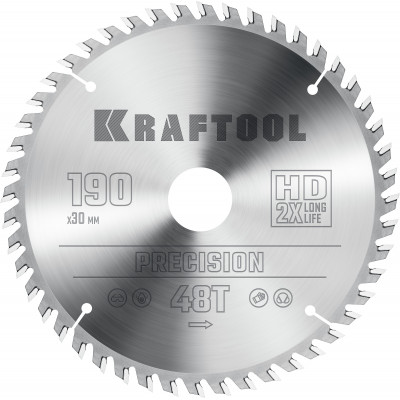 Пильный диск по дереву KRAFTOOL PRECISSION 190х30мм;48Т 36952-190-30