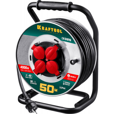 Удлинитель на катушке KRAFTOOL K-325 (50м, 4000Вт, IP44, КГ 3x2.5мм2) 55086-50
