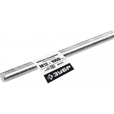Резьбовая шпилька ЗУБР М12x1000мм, DIN 975, кл.пр.6.8, 1шт 30336-12-1