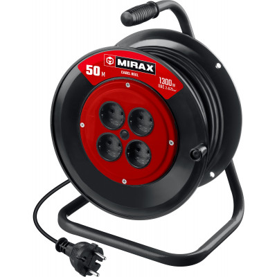 Удлинитель на катушке MIRAX (50м, 1300Вт, ПВС 2x0.75мм2) 55052-50