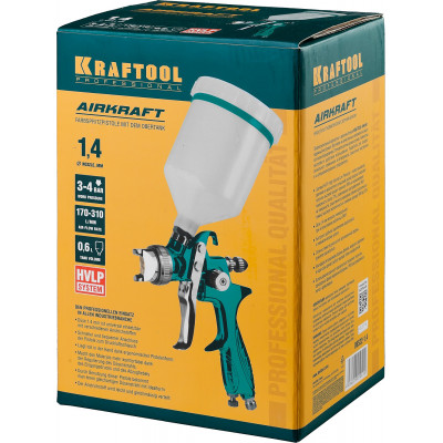 Пневматический краскопульт с верхним бачком KRAFTOOL AirKraft 1.4мм 06522-1.4