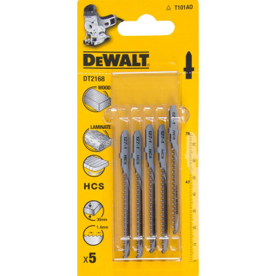 Пилка для лобзика по дереву DeWalt T101AO (шаг 1.4мм, 76мм, 5шт) DT2168