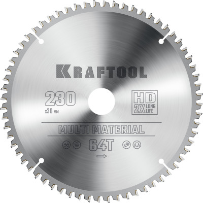 Пильный диск по алюминию KRAFTOOL Multi Material 230х30мм;64Т 36953-230-30