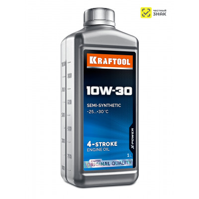 Полусинтетическое масло для 4-тактных двигателей KRAFTOOL 10W-30 1л 41513-1