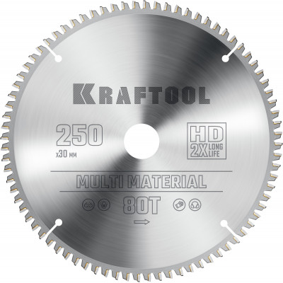 Пильный диск по алюминию KRAFTOOL Multi Material 250х30мм;80Т 36953-250-30