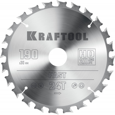Пильный диск по дереву KRAFTOOL Fast 190x30 мм;24Т 36950-190-30