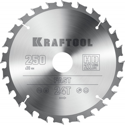 Пильный диск по дереву KRAFTOOL Fast 250x30 мм;24Т 36950-250-30