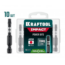 Ударные биты KRAFTOOL Impact TX25, 50мм, 10шт 26195-25-50-S10