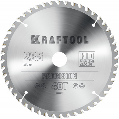 Пильный диск по дереву KRAFTOOL PRECISION 235х30мм;48Т 36952-235-30