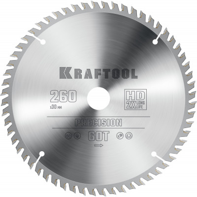 Пильный диск по дереву KRAFTOOL PRECISION 260х30мм;60Т 36952-260-30