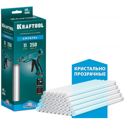 Клеевые стержни KRAFTOOL Cristal прозрачные, 11x250мм, 40шт 06846-40