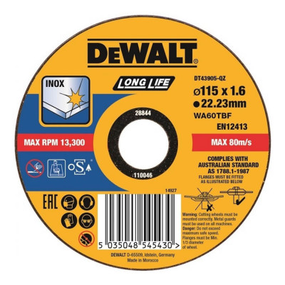 Круг отрезной по металлу DeWalt Inox 115x1.6мм DT43905