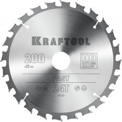 Пильный диск по дереву KRAFTOOL Fast 200x30 мм;24Т 36950-200-30