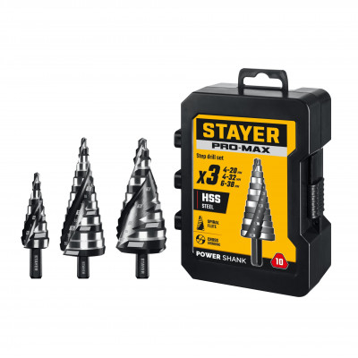 Набор ступенчатых сверл STAYER Pro-Max (3шт, 4-38мм) 29661-4-38-H3