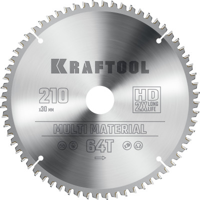 Пильный диск по алюминию KRAFTOOL Multi Material 210х30мм;64Т 36953-210-30