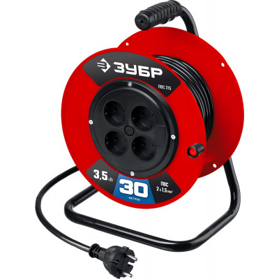 Удлинитель на катушке ЗУБР ПВС-215 (30м, 3500Вт, ПВС 2x1.5мм2) 55103-30